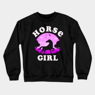 Horses Girl I Like My Horse Pink Vintage Sunset Theme Crewneck Sweatshirt